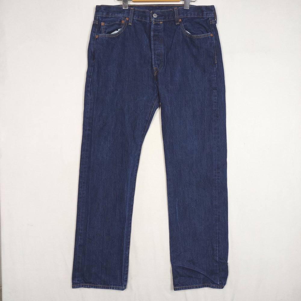 Levis 501 Original Fit Straight Leg Jeans Dark Indigo W36 L32 Cotton Denim